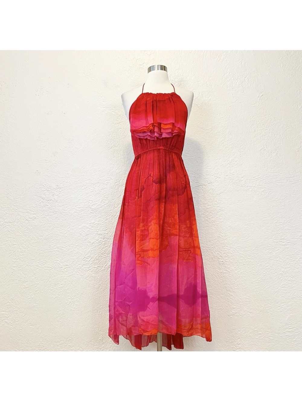 NWT - Tracy Reese x Anthropologie  Red and Pink Halter Midi Dress